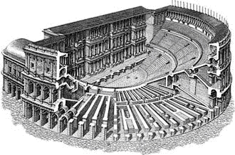 Disegno ricostruttivo di un teatro romano