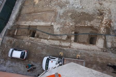 Veduta zenitale dello scavo in Piazza Calcagnini a Formigine