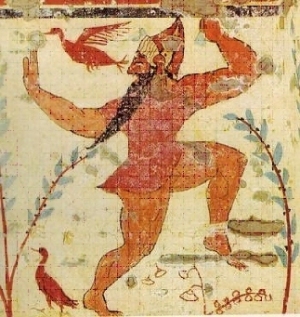 Phersu danzante dalla Tomba degli Auguri di Tarquinia, circa 530 a.C.