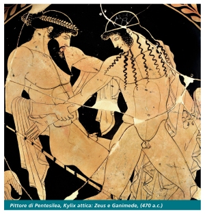 Kylix con il rapimento di Ganimede da parte di Zeus del Pittore di Pentesilea (particolare)
